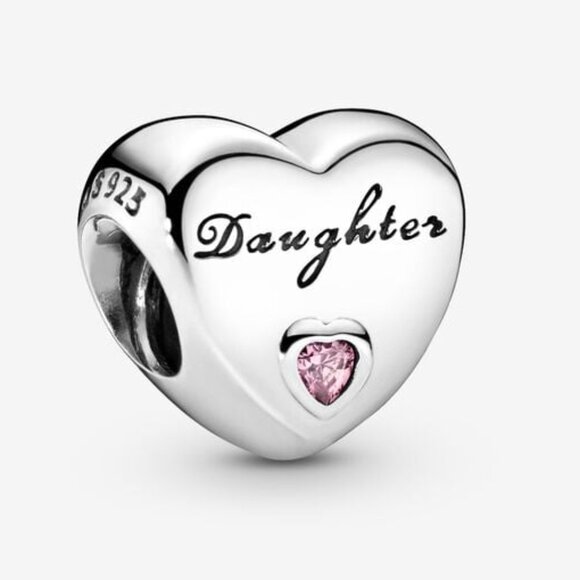 PANDORA Daughter Heart Charm Authentic Pink Zirconia Silver Family - Picture 1 of 14